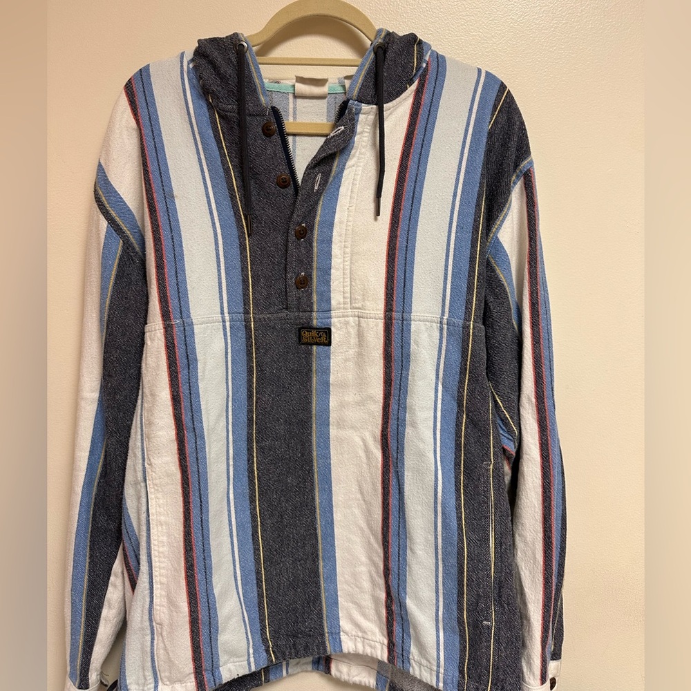 Quicksilver: striped half-zip anorak hoodie blue stripes